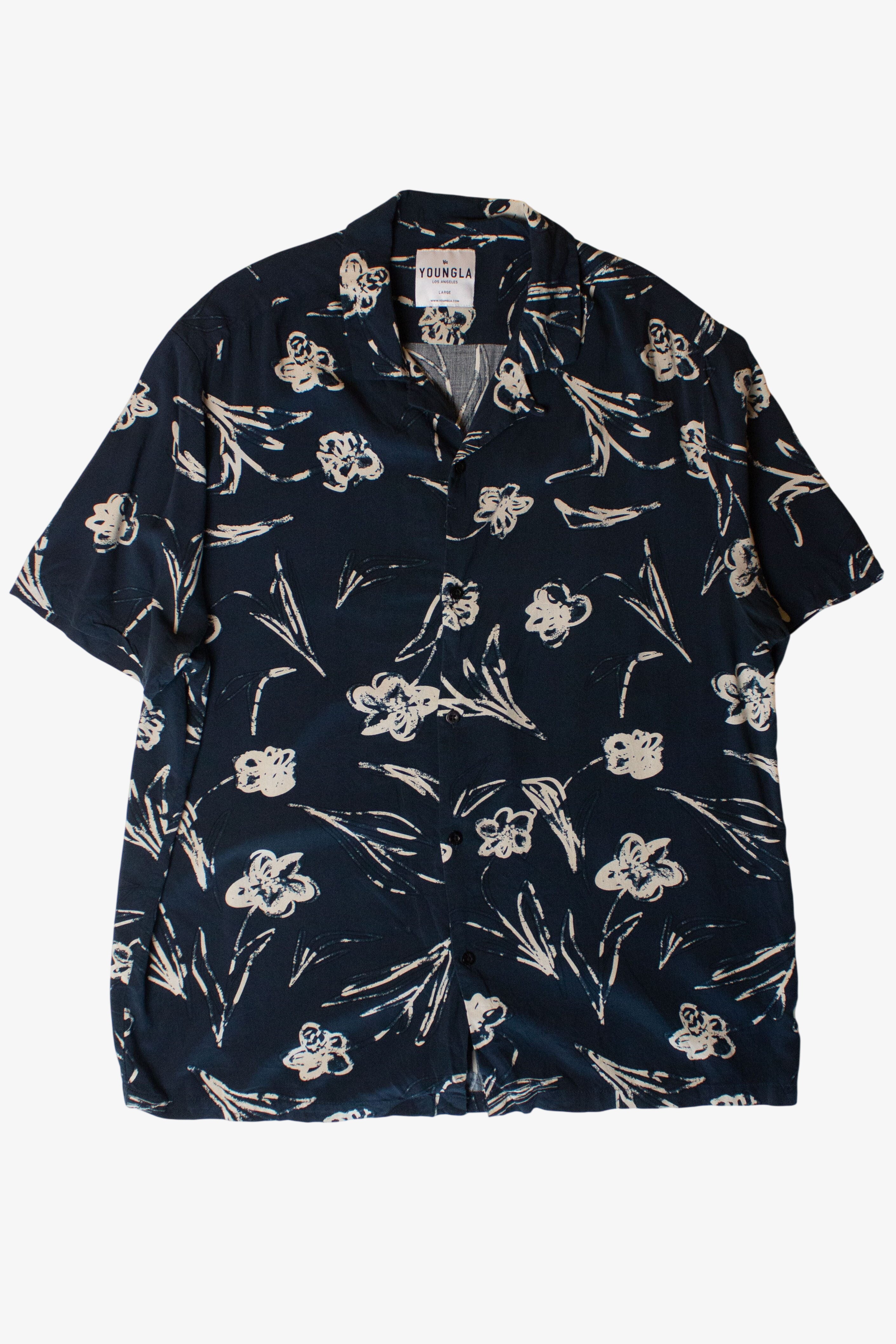 Navy Floral Button Up Shirt (2010s)