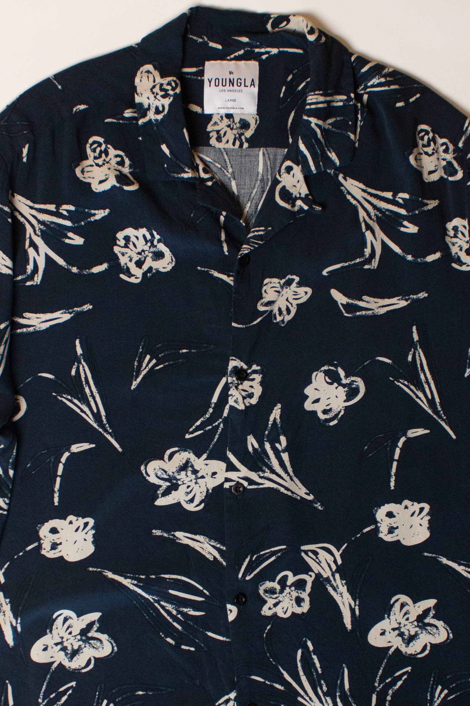Navy Floral Button Up Shirt (2010s)