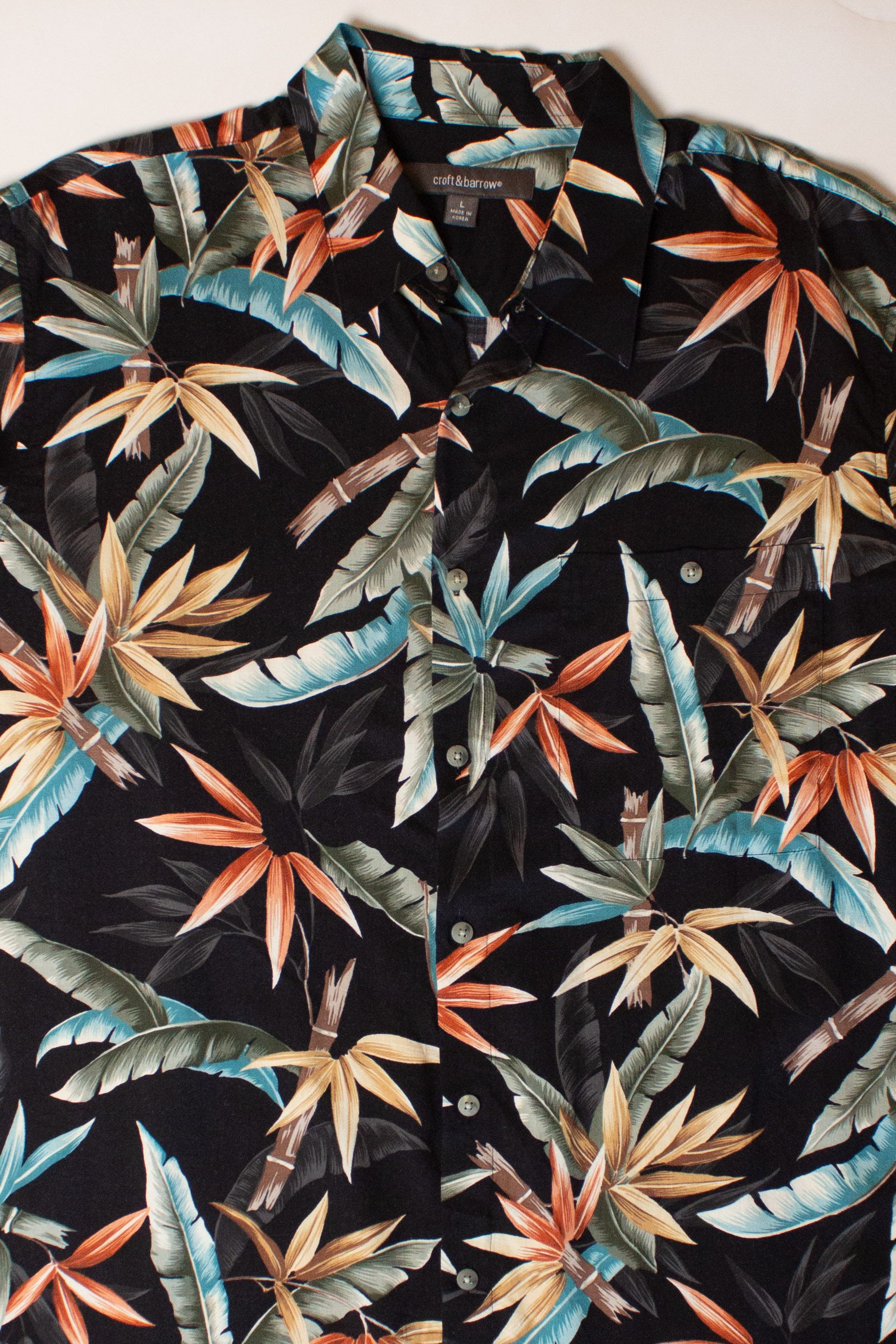 Black Multicolor Leaves Button Up Shirt (2000s)