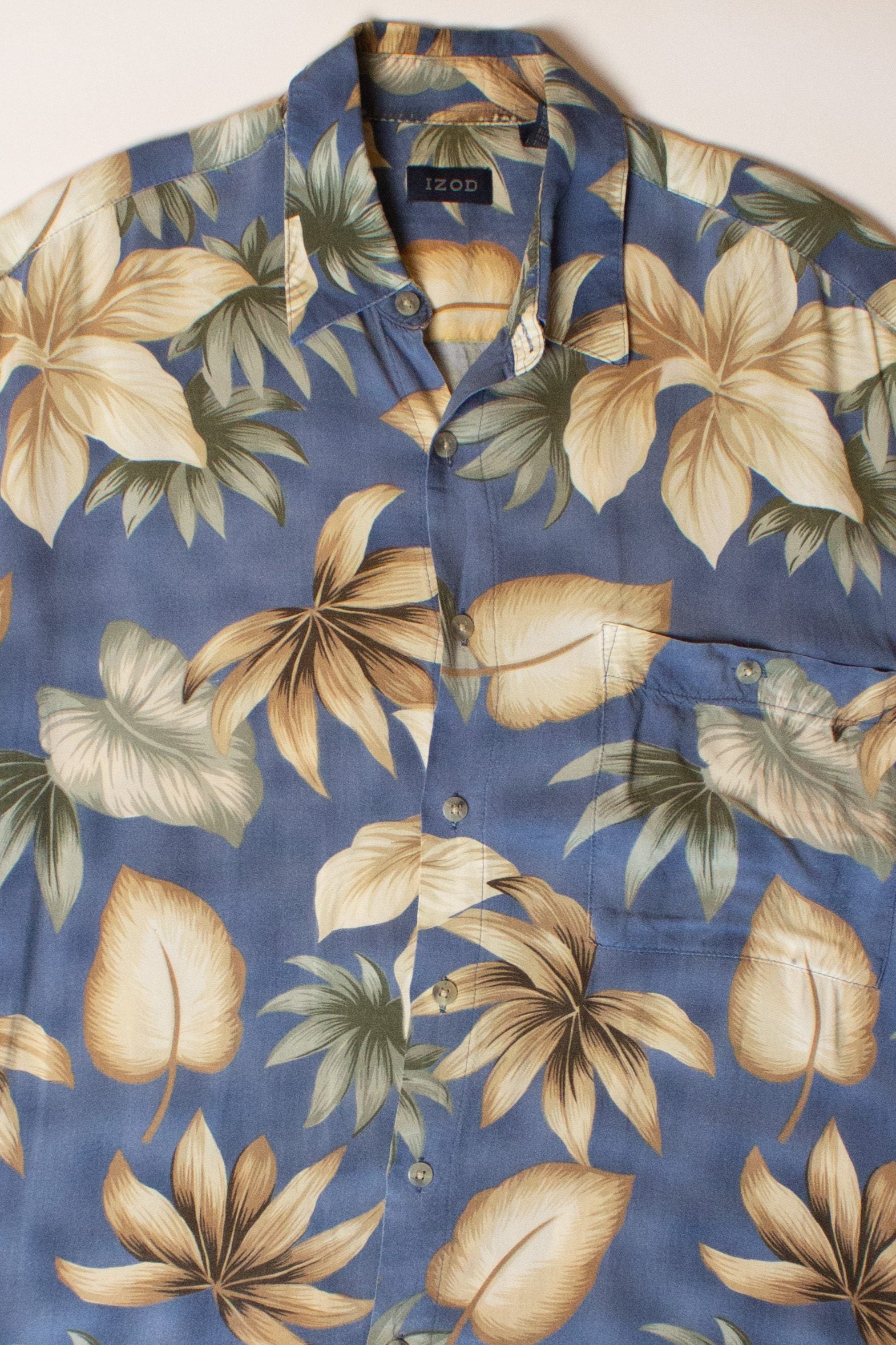 Vintage Blue Tropical Button Up Shirt (1990s)