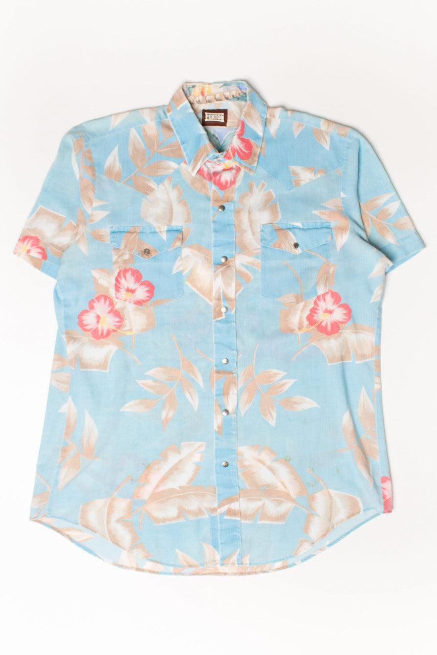 Vintage Floral Palm Trees Button Up Shirt