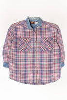 Vintage Purple Plaid Denim Trimmed Button Up Shirt