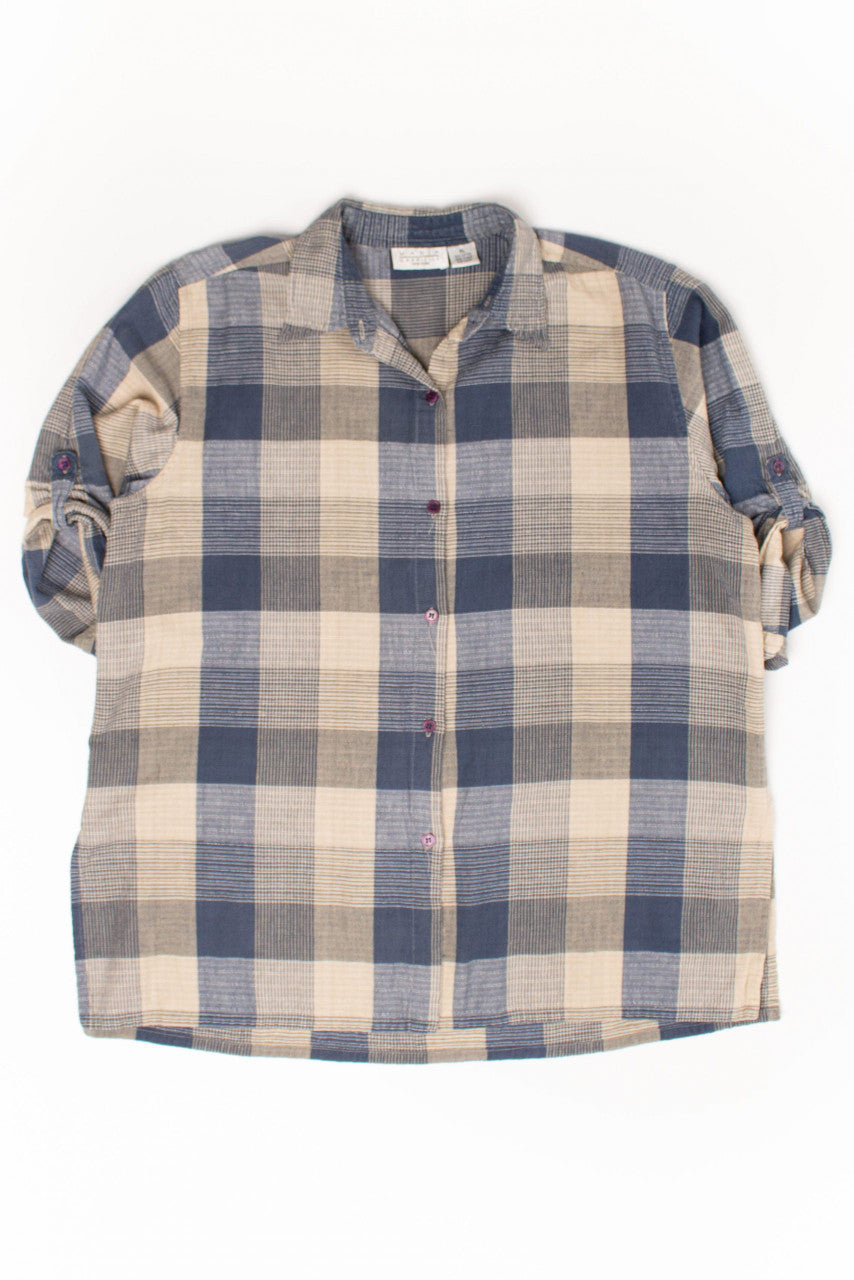 Blue Plaid Half Sleeve Button Up Shirt