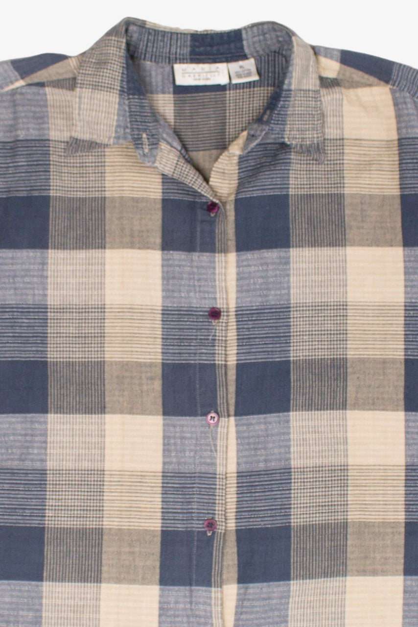 Blue Plaid Half Sleeve Button Up Shirt