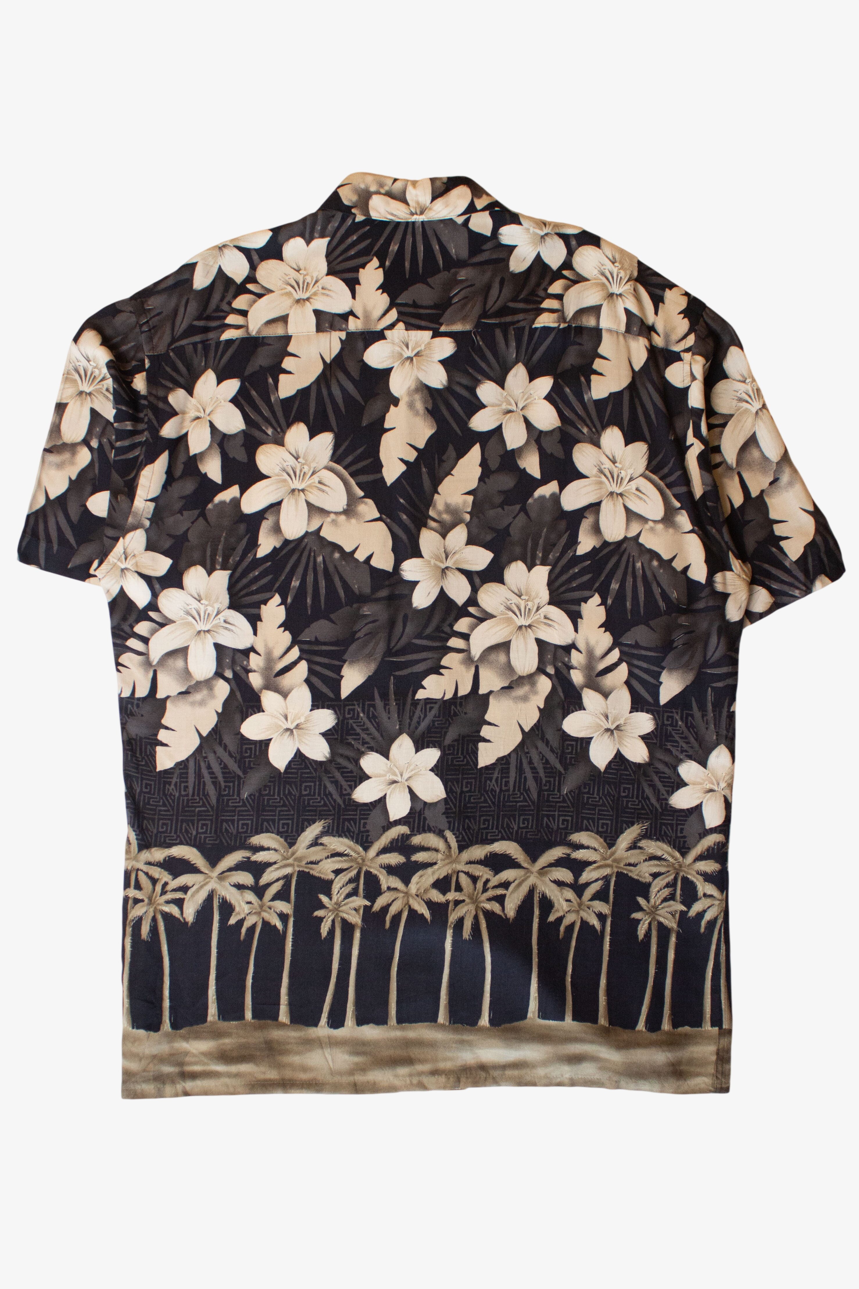 Vintage Black Hibiscus Button Up Shirt (1990s)