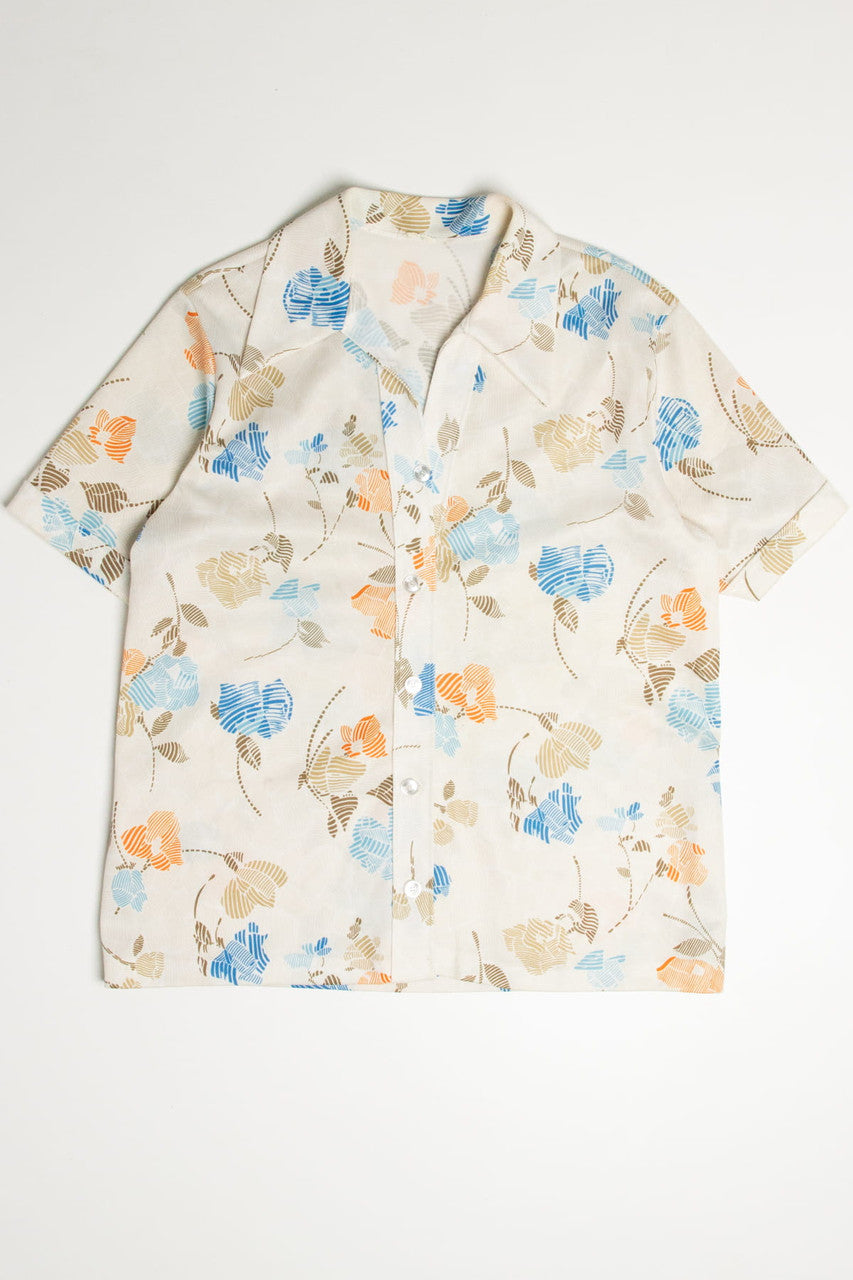 Vintage Dashed Roses Butterfly Collar Button Up Shirt