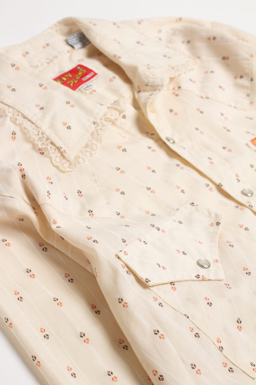 Vintage Ely Plains Lace Trimmed Button Up Shirt