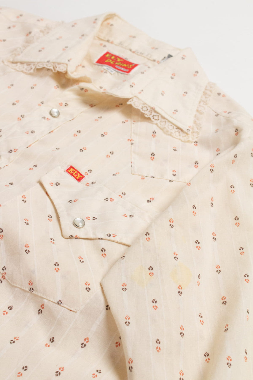 Vintage Ely Plains Lace Trimmed Button Up Shirt