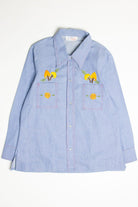 Vintage Embroidered Mushrooms Chambray Button Up Shirt