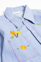 Vintage Embroidered Mushrooms Chambray Button Up Shirt
