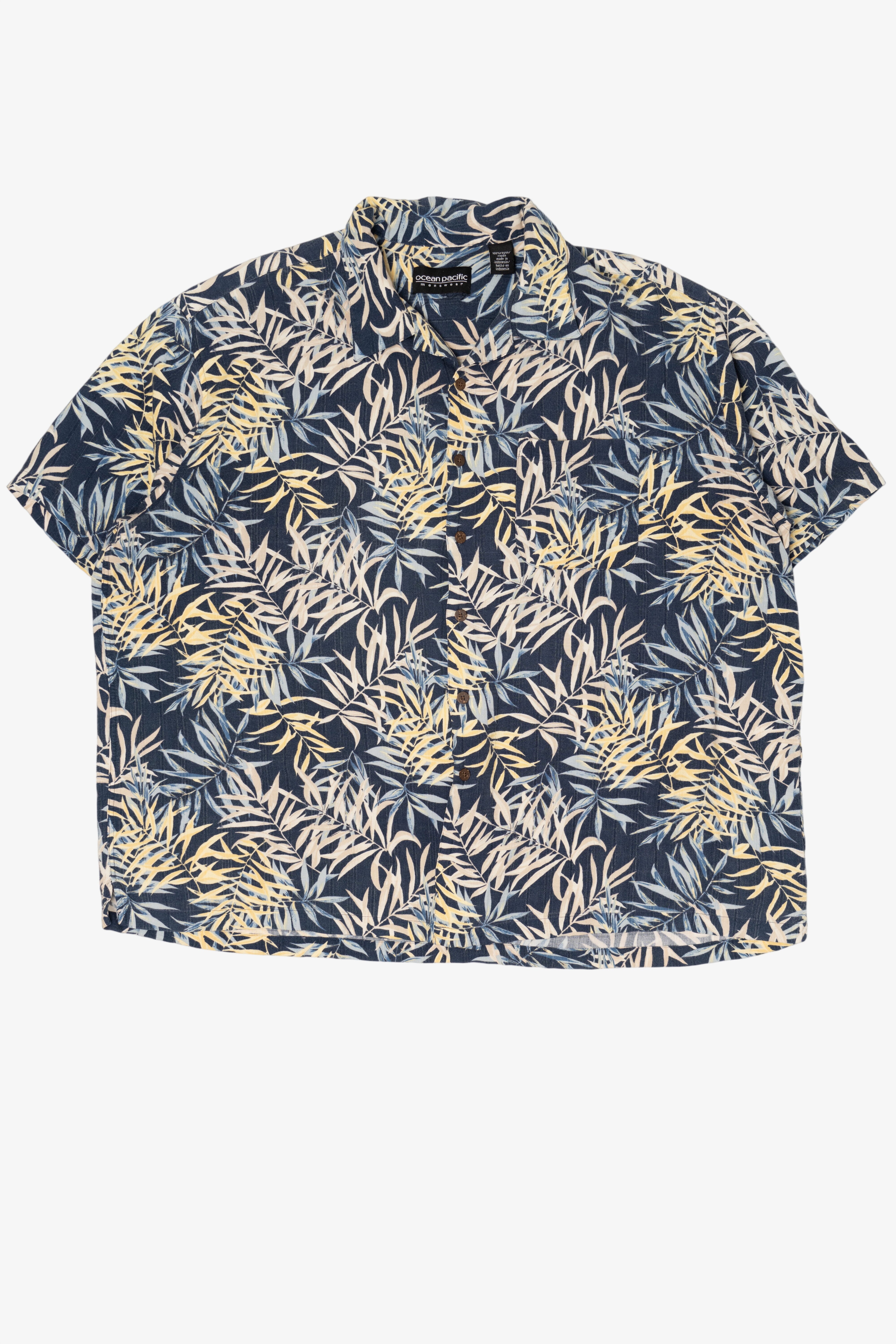 Vintage Navy Blue Ocean Pacific Hawaiian Button Up Shirt (1990s)