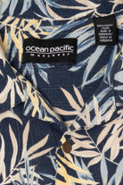 Vintage Navy Blue Ocean Pacific Hawaiian Button Up Shirt (1990s)