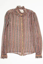 Vintage Silk Ruffle Trim Button Up Shirt