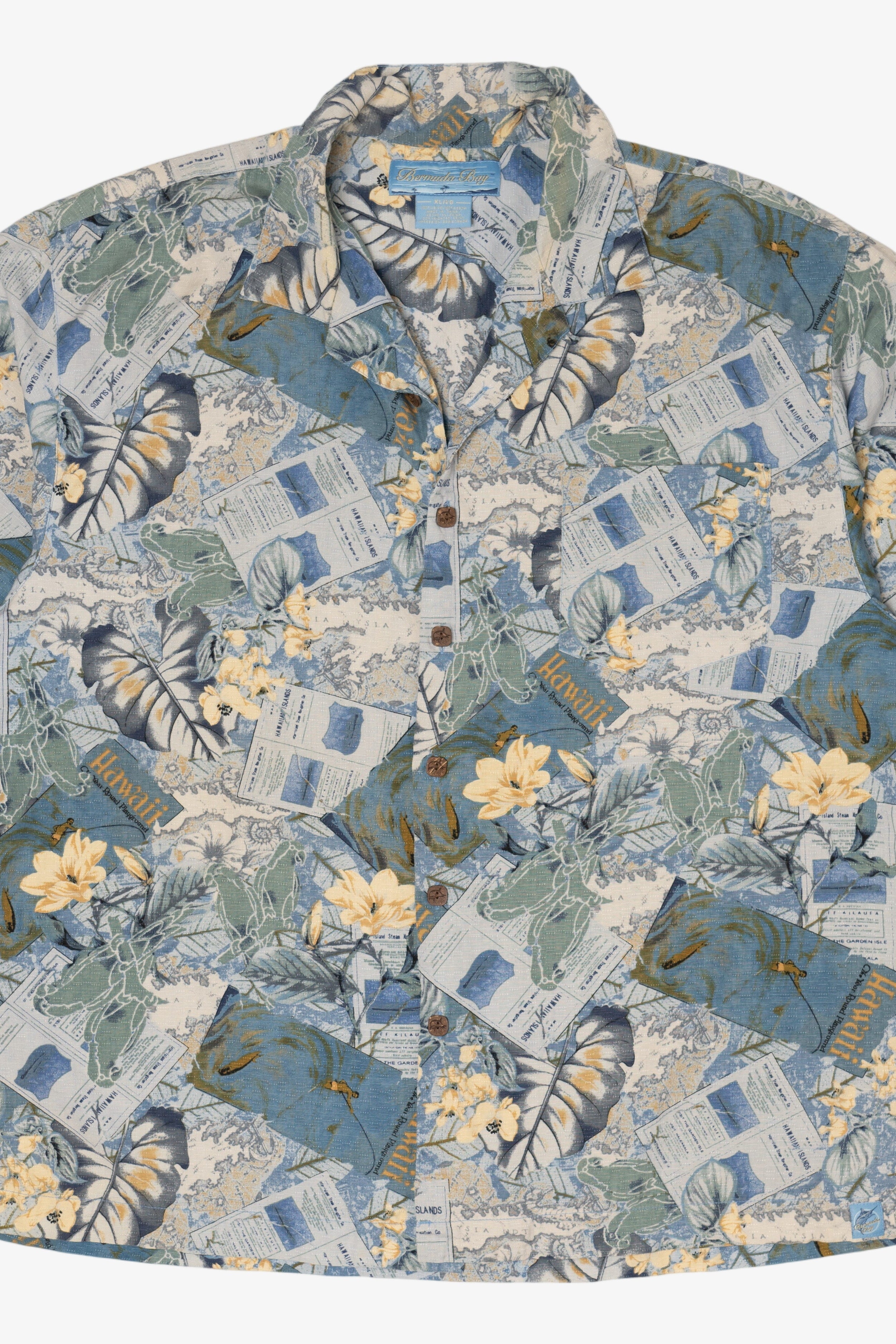 Blue Bermuda Bay Hawaiian Button Up Shirt (2000s)