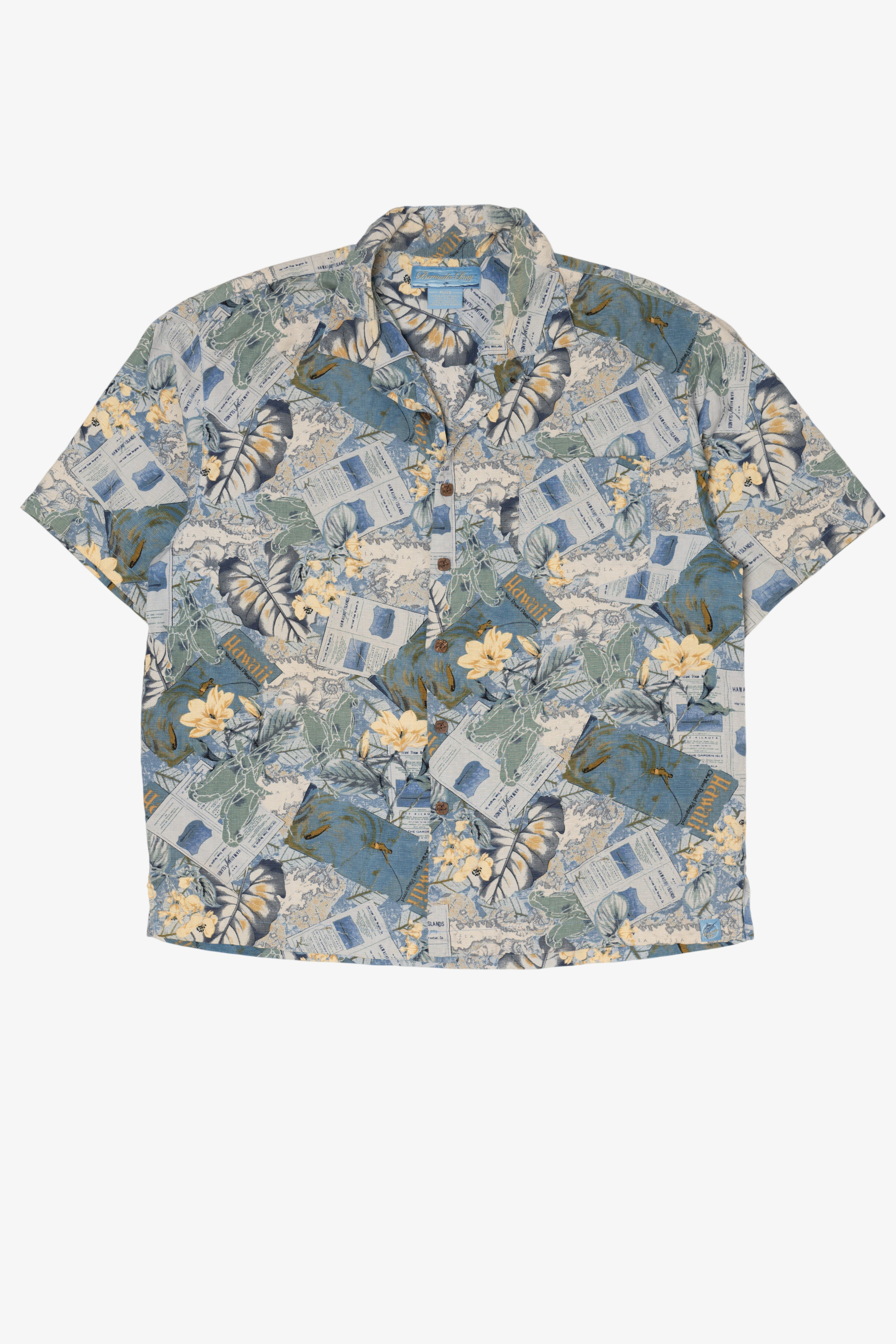 Blue Bermuda Bay Hawaiian Button Up Shirt (2000s)