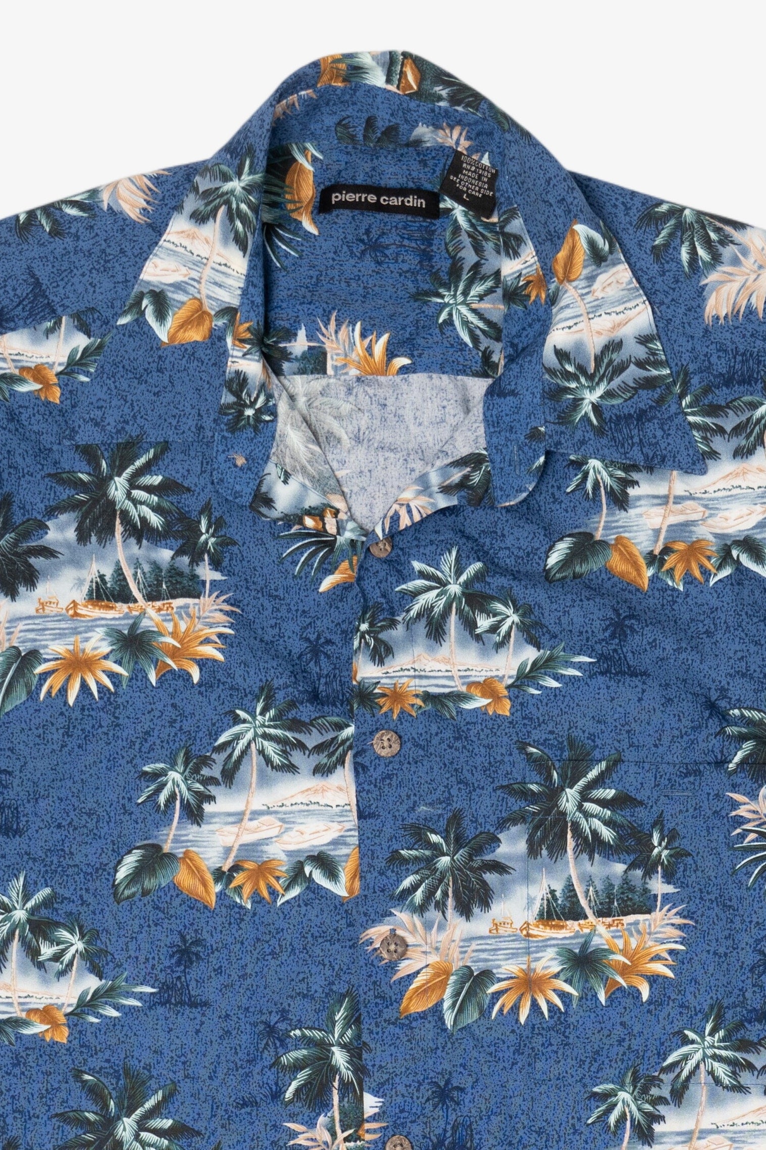 Vintage Blue Pierre Cardin Hawaiian Button Up Shirt (1990s)