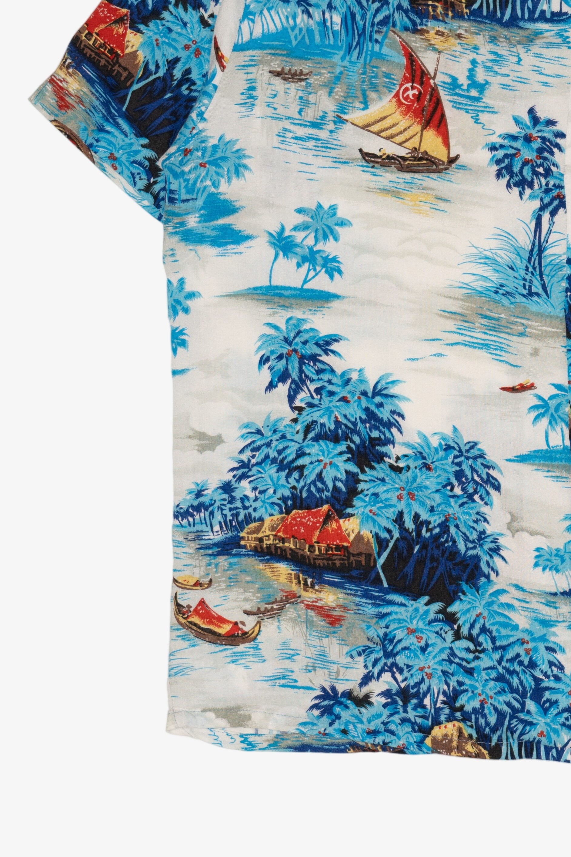 Vintage Blue Ocean Current Hawaiian Button Up Shirt (1990s)