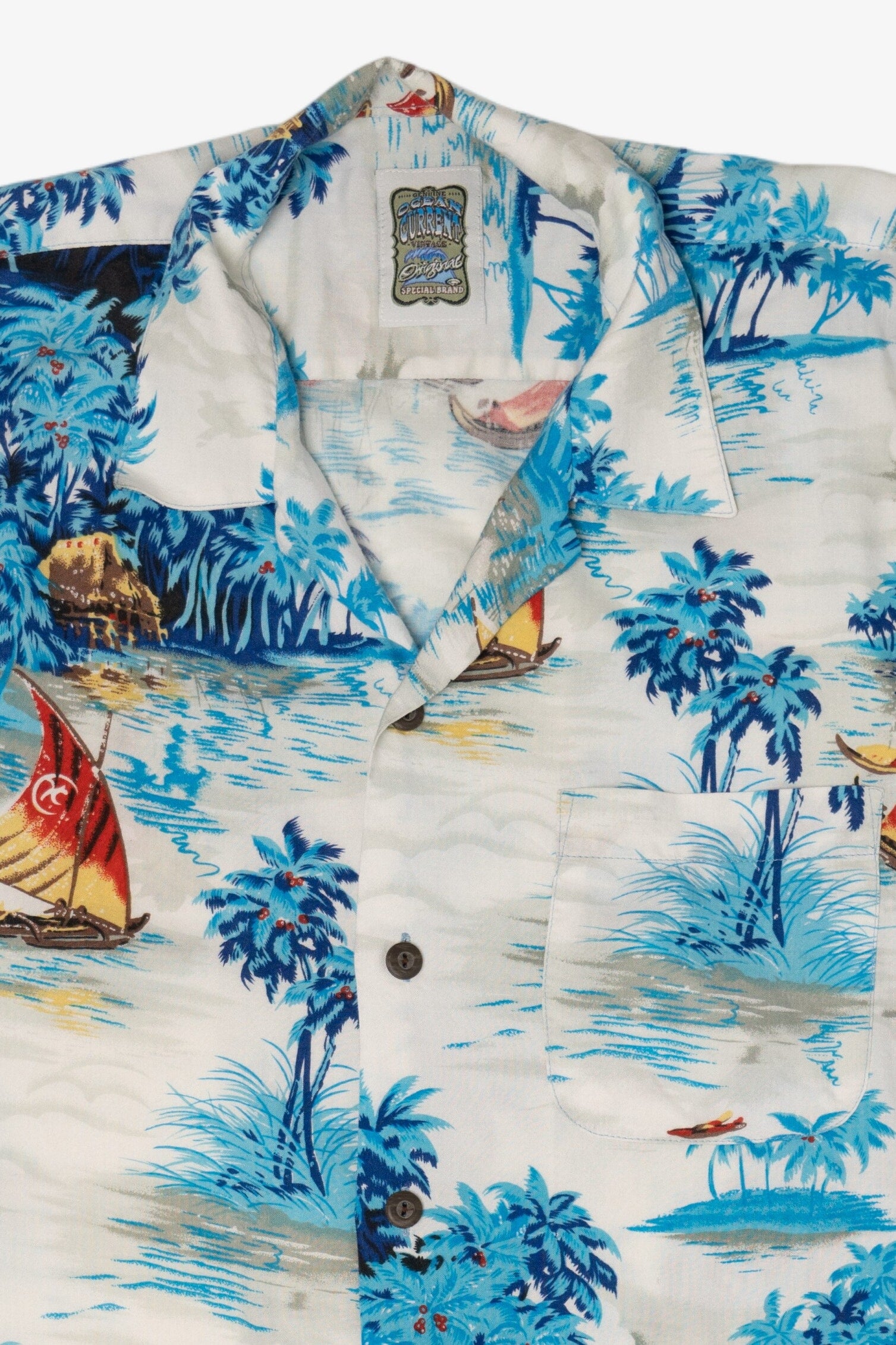 Vintage Blue Ocean Current Hawaiian Button Up Shirt (1990s)