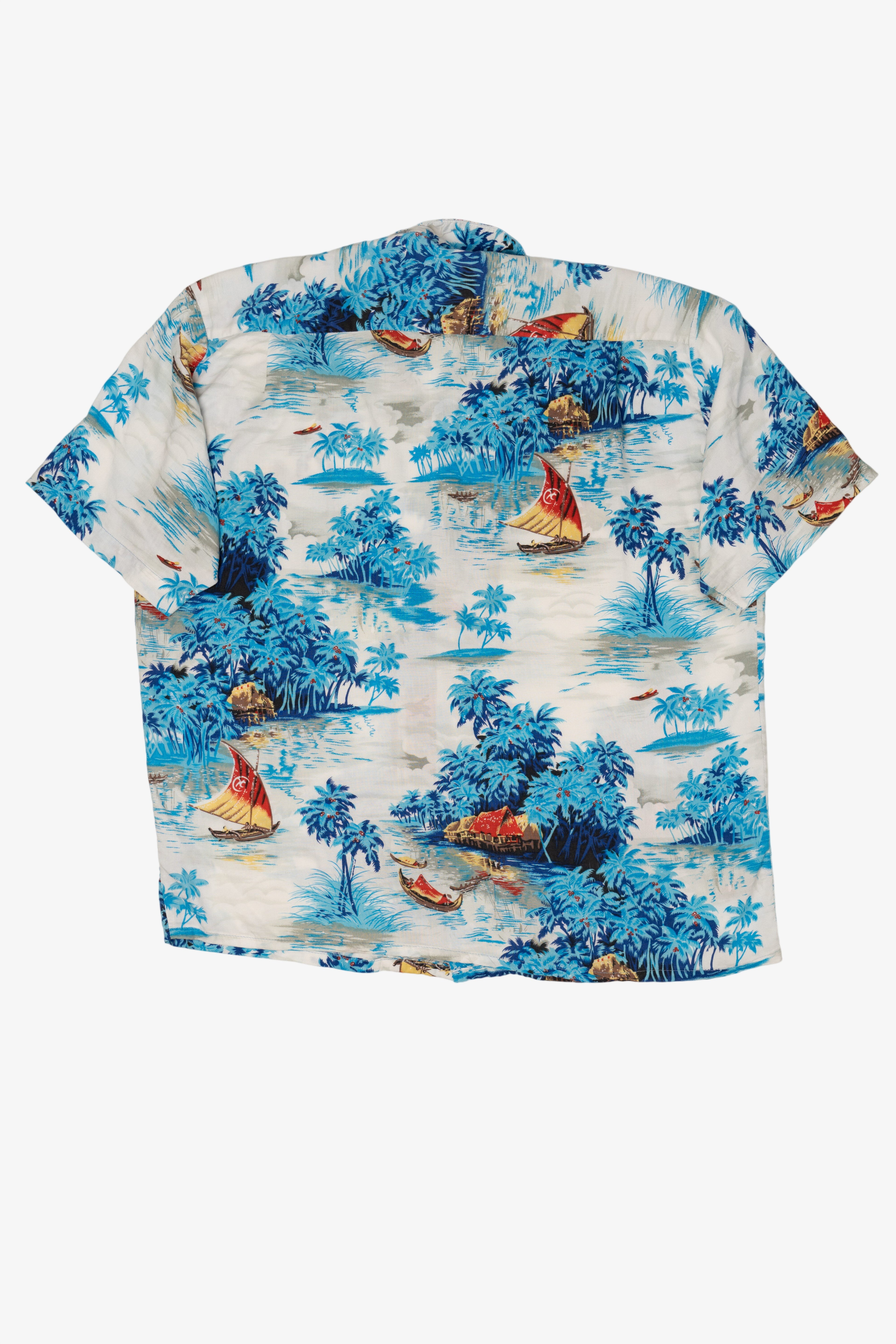 Vintage Blue Ocean Current Hawaiian Button Up Shirt (1990s)
