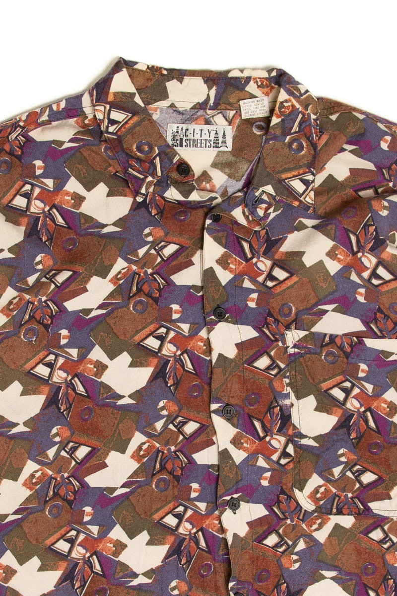 Abstract Geometric Shapes Long Sleeve Button Up Shirt