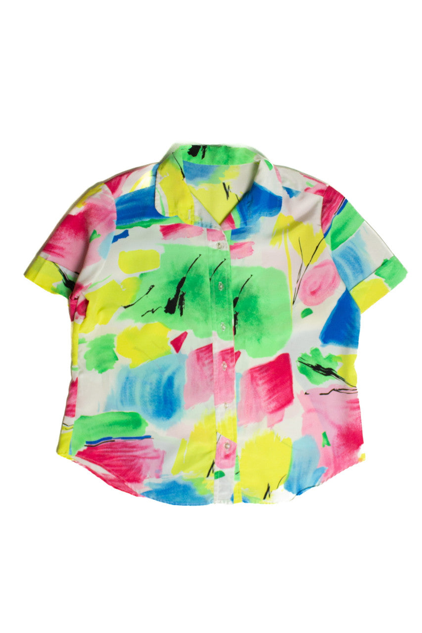 Vintage Neon Paint Button Up Shirt (sz. Large)