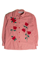 Vintage Embroidered Roses Gingham Button Up Shirt (sz. Medium)