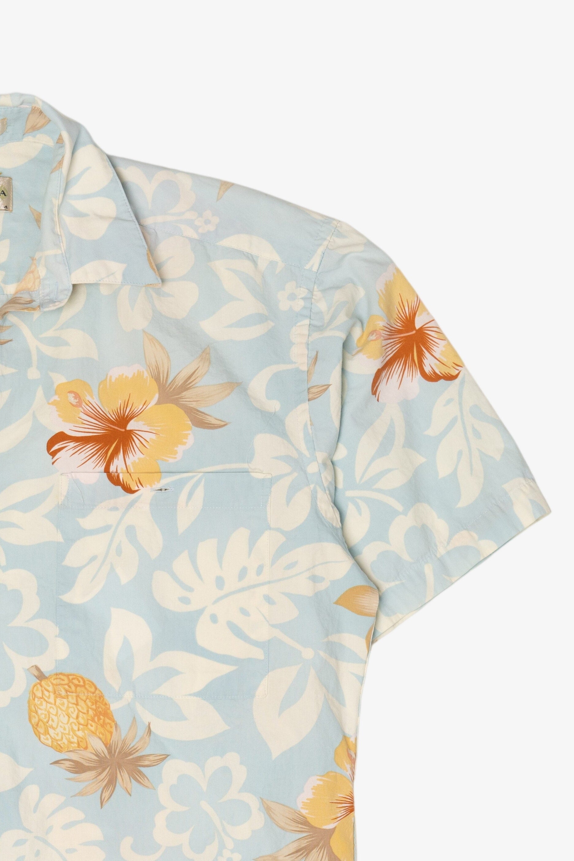 Vintage Light Blue Campia Moda Flowers And Pineapples Hawaiian Button Up Shirt (2000s)