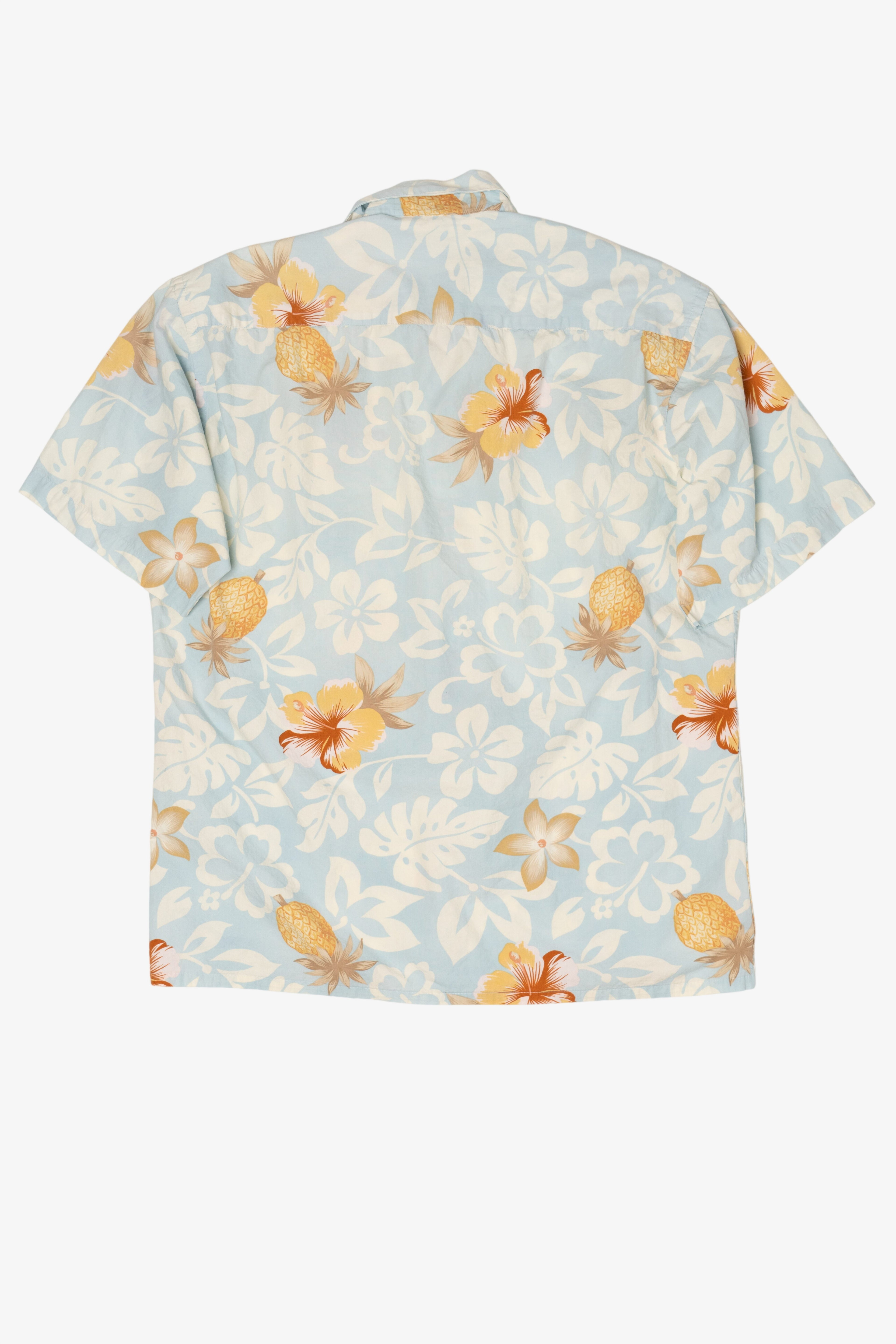 Vintage Light Blue Campia Moda Flowers And Pineapples Hawaiian Button Up Shirt (2000s)