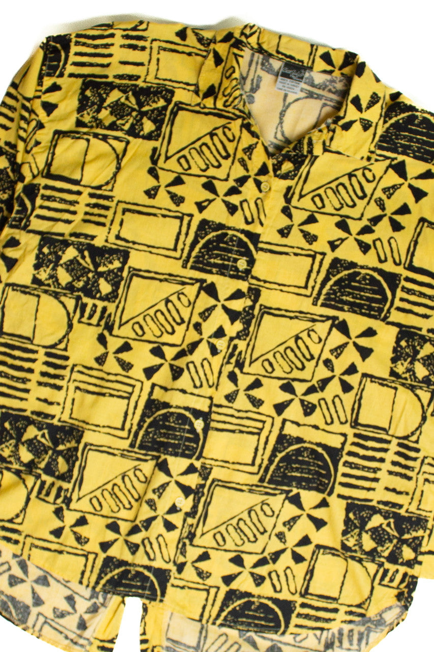 Vintage Yellow & Black Abstract Button Up Shirt (1980s)