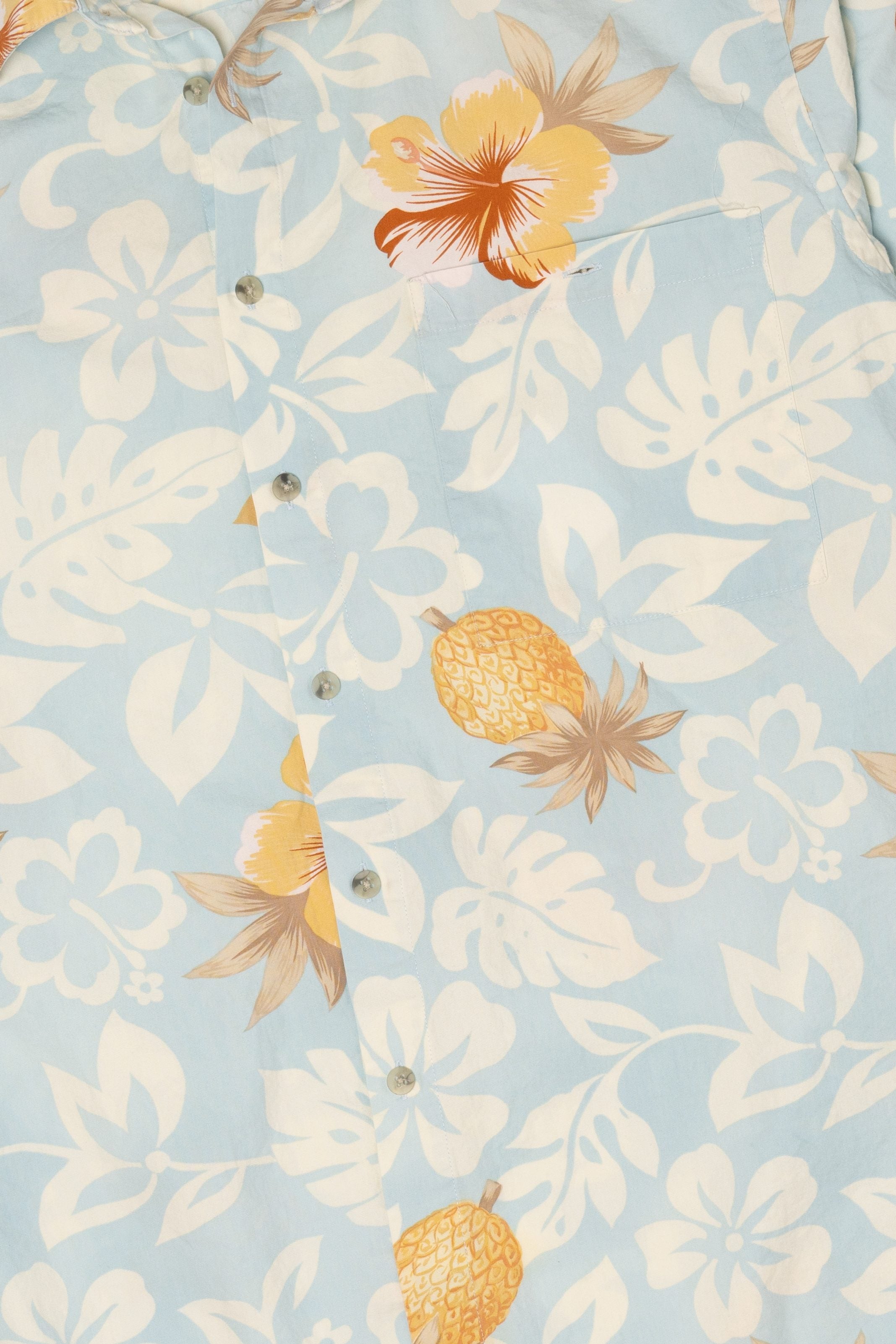 Vintage Light Blue Campia Moda Flowers And Pineapples Hawaiian Button Up Shirt (2000s)