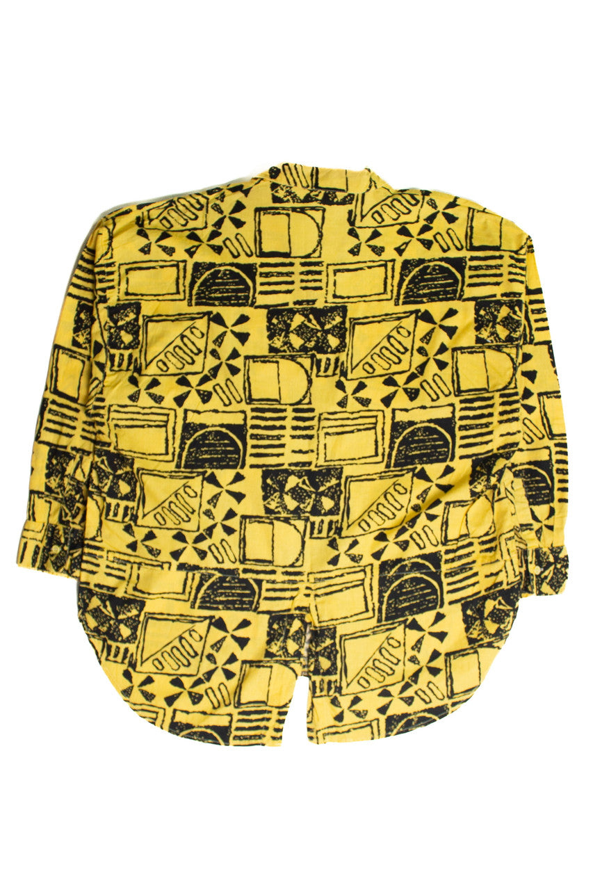 Vintage Yellow & Black Abstract Button Up Shirt (1980s)