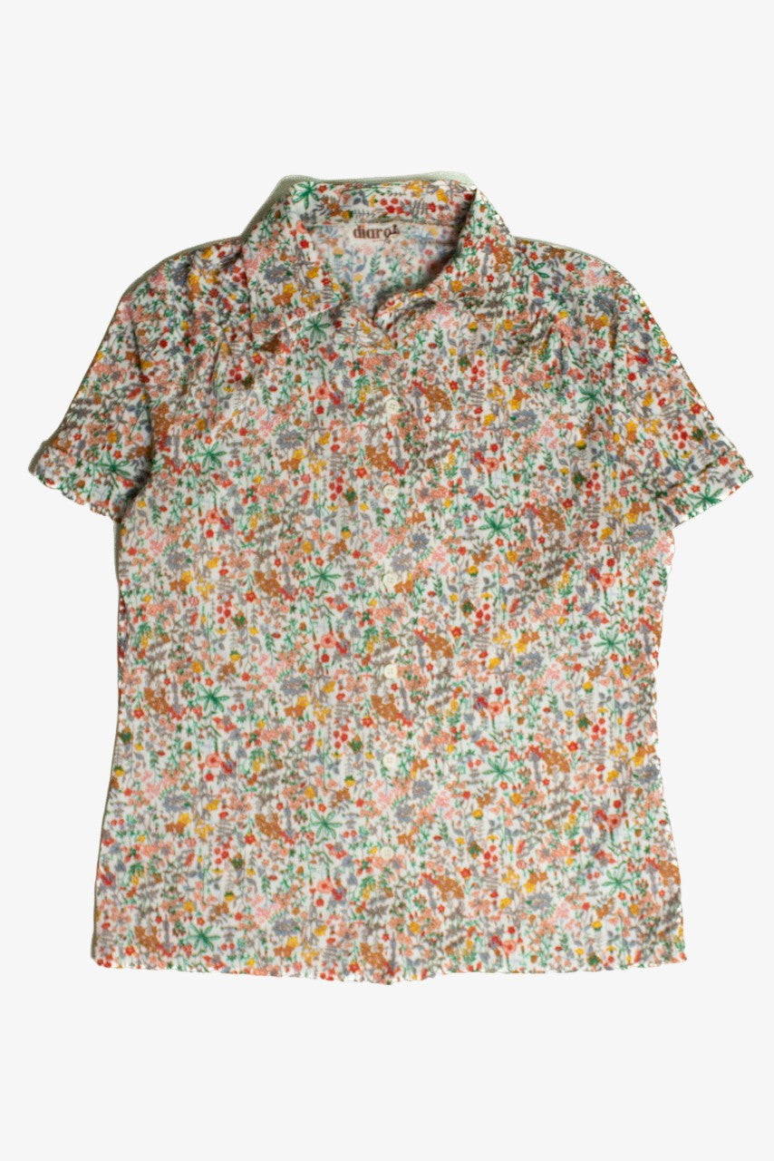 Vintage Women's Micro Floral Button Up Shirt (sz. 16)