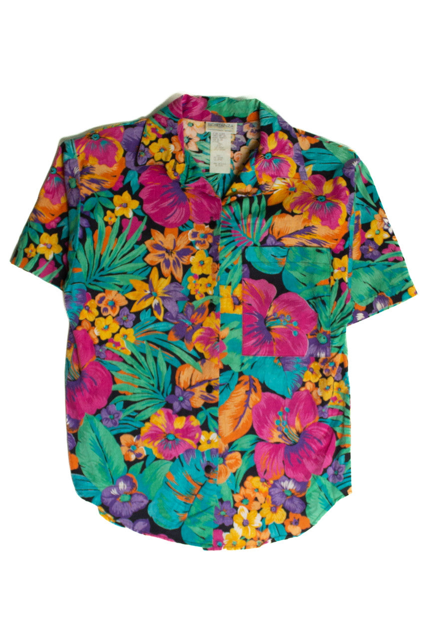 Vintage Tropical Floral Button Up Shirt (1980s)