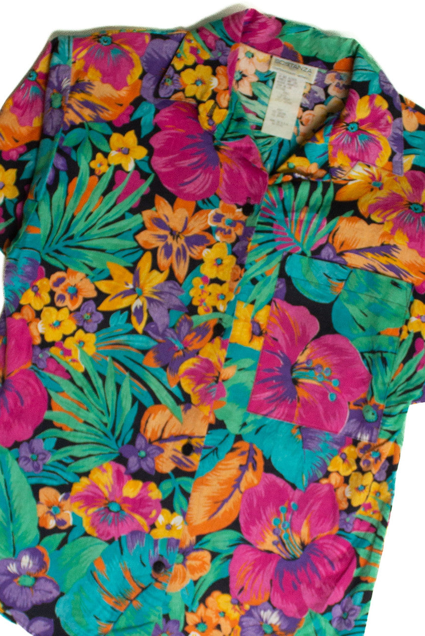 Vintage Tropical Floral Button Up Shirt (1980s)
