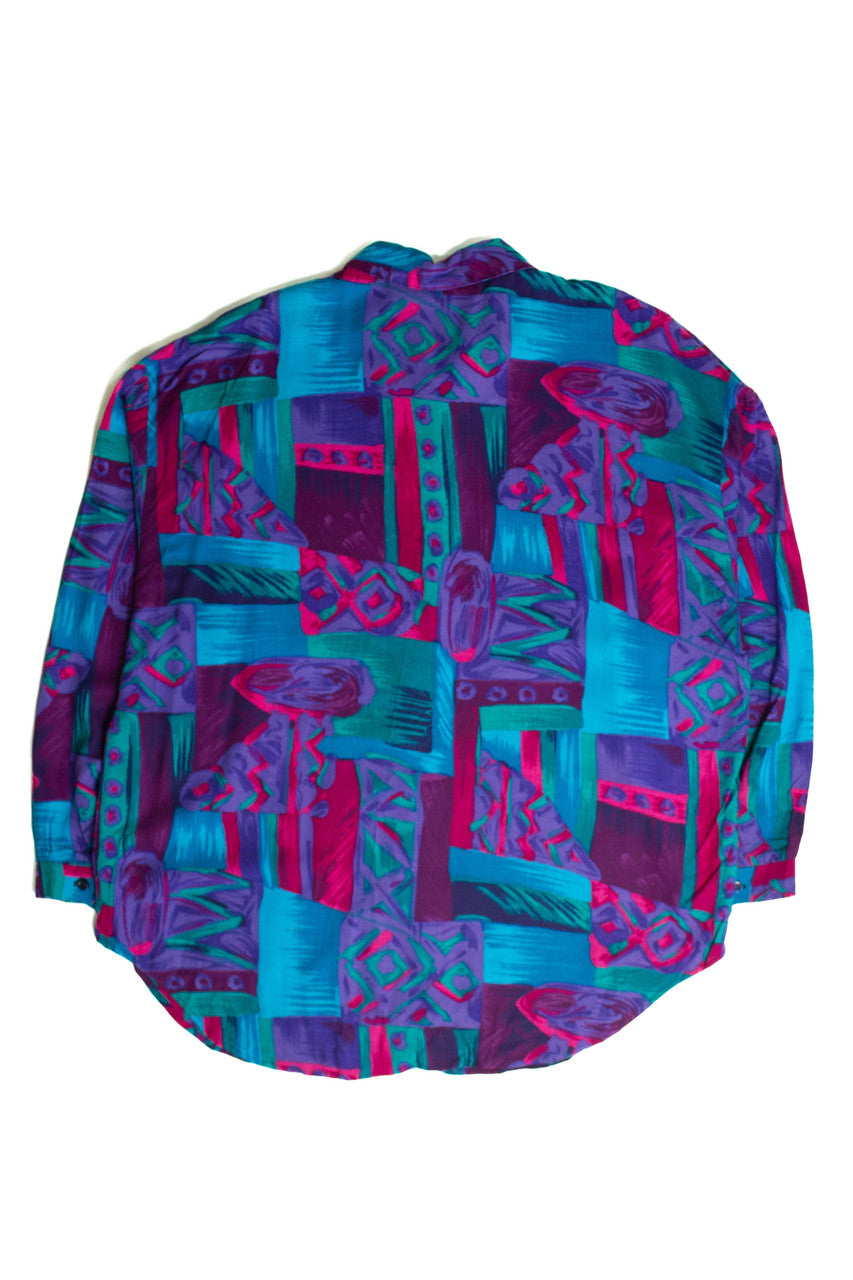 Vintage Teal & Magenta Abstract Button Up Shirt (sz. X-Large)