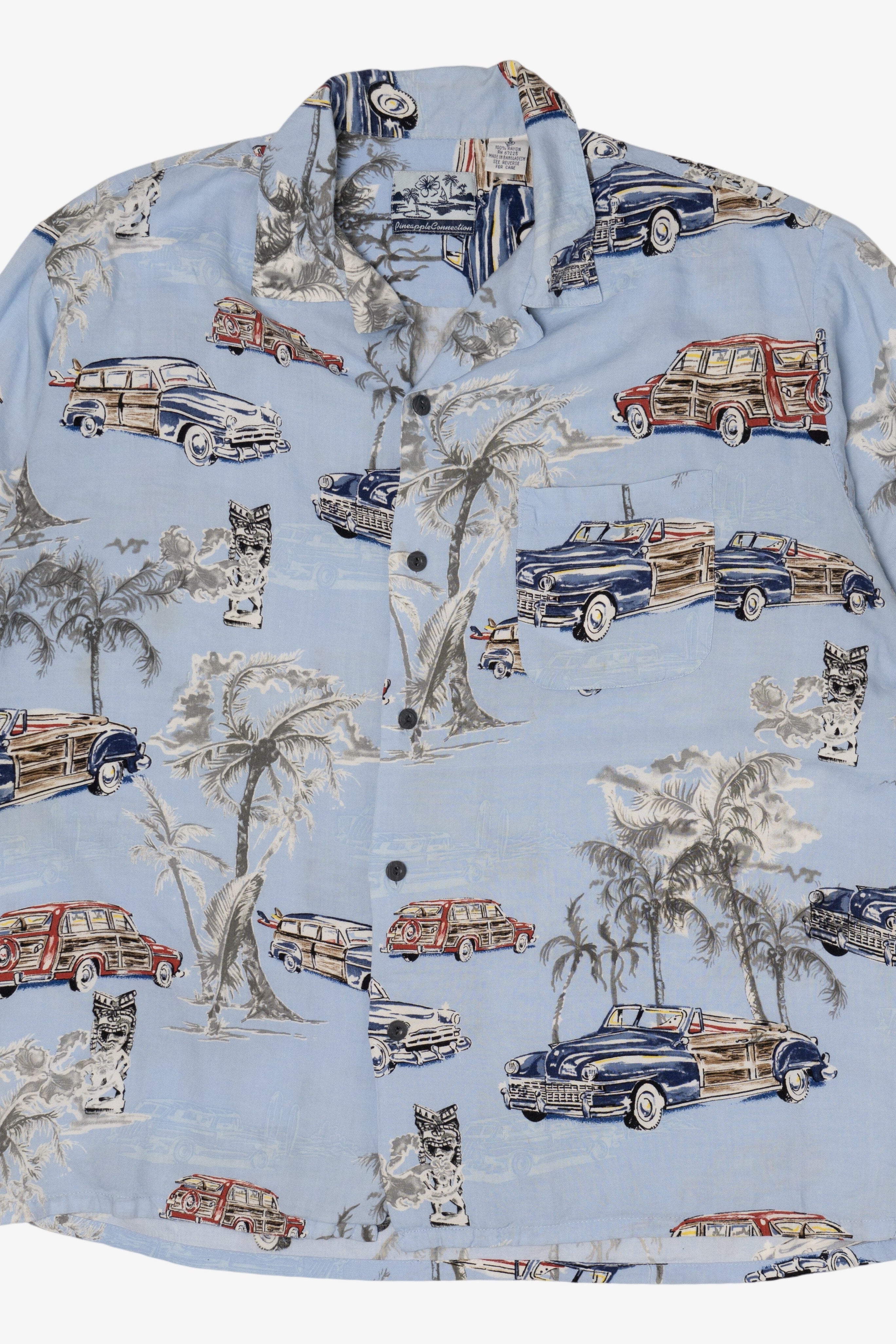Light Blue Pineapple Connection Palm Trees And Trucks Hawaiian Button Up Shirt (2010s)