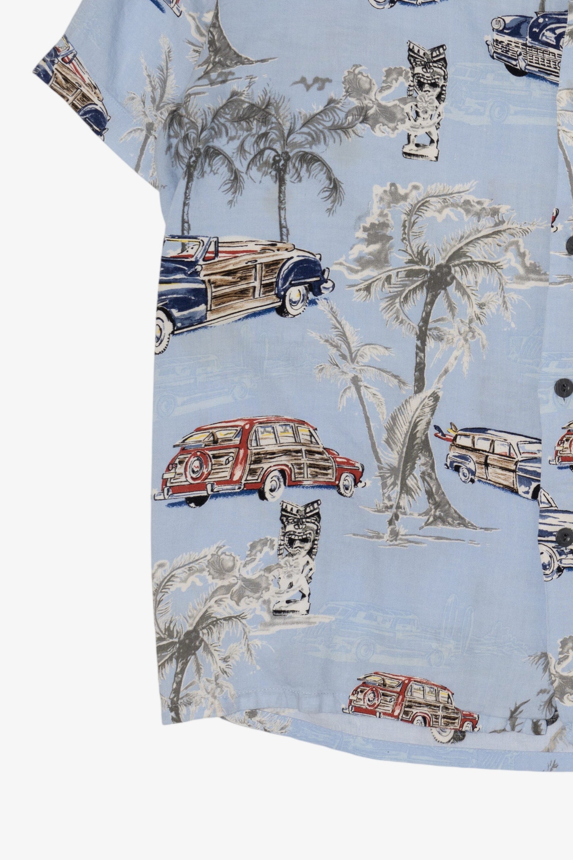 Light Blue Pineapple Connection Palm Trees And Trucks Hawaiian Button Up Shirt (2010s)