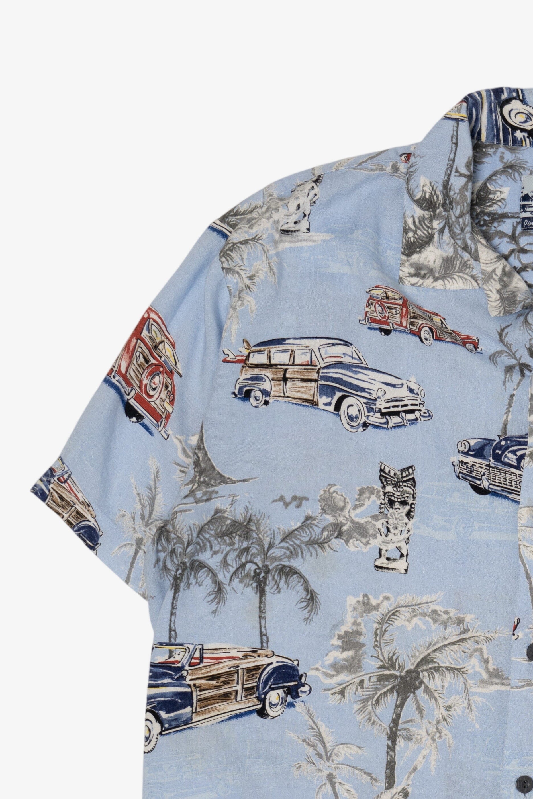 Light Blue Pineapple Connection Palm Trees And Trucks Hawaiian Button Up Shirt (2010s)