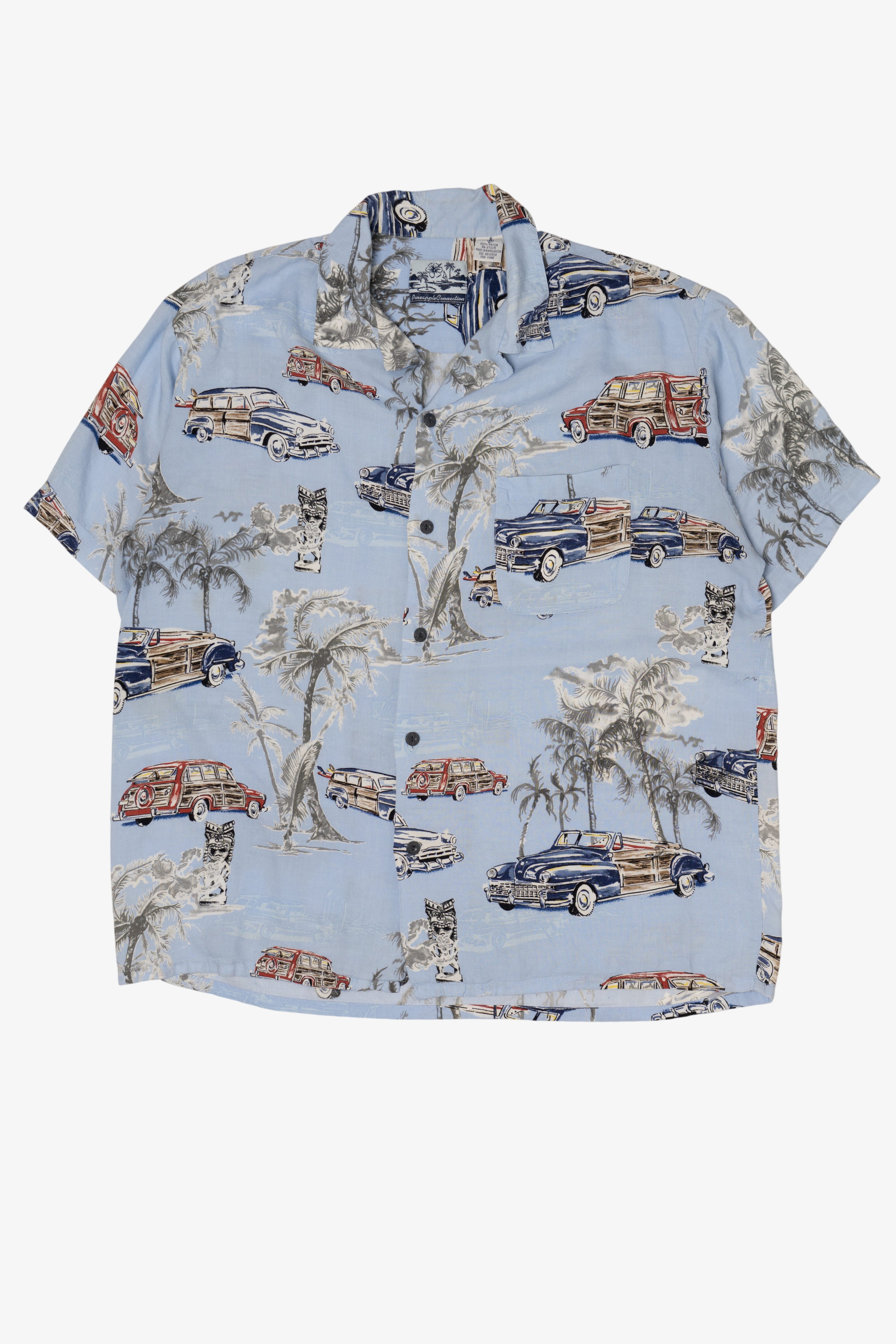Light Blue Pineapple Connection Palm Trees And Trucks Hawaiian Button Up Shirt (2010s)