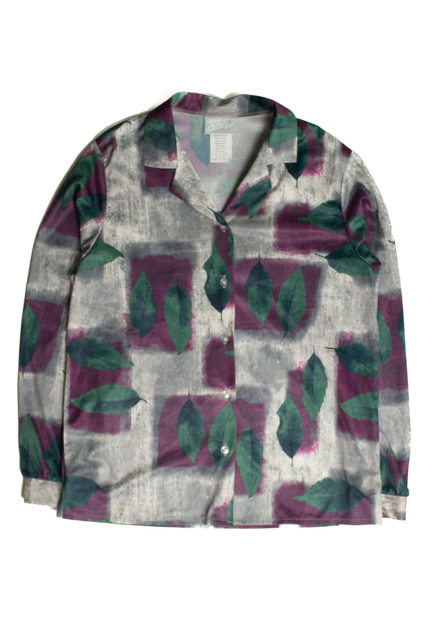 Vintage Leaf Print Button Up Shirt (sz. Medium)