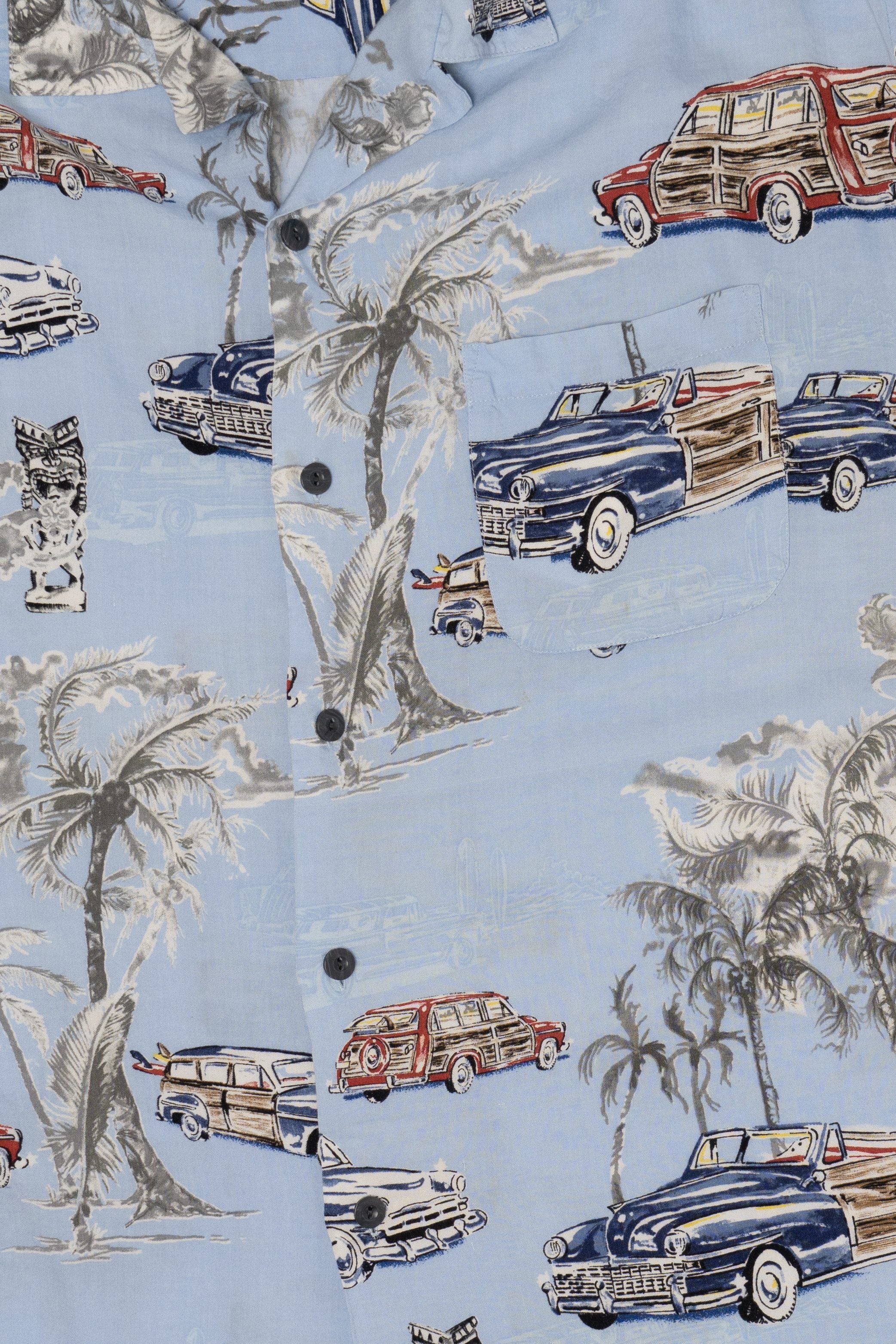 Light Blue Pineapple Connection Palm Trees And Trucks Hawaiian Button Up Shirt (2010s)