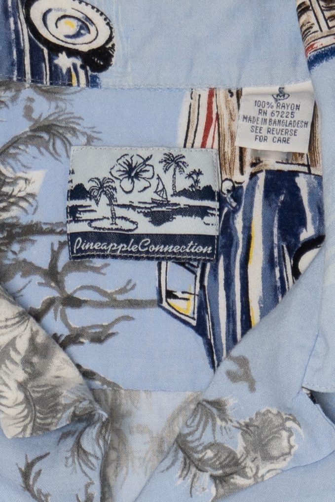 Light Blue Pineapple Connection Palm Trees And Trucks Hawaiian Button Up Shirt (2010s)