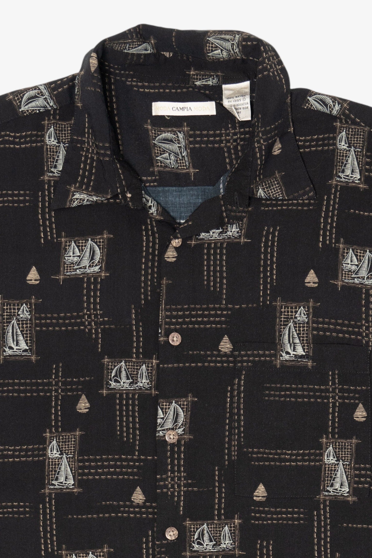 Black Moda Campia Sailboats Button Up Shirt (2000s)