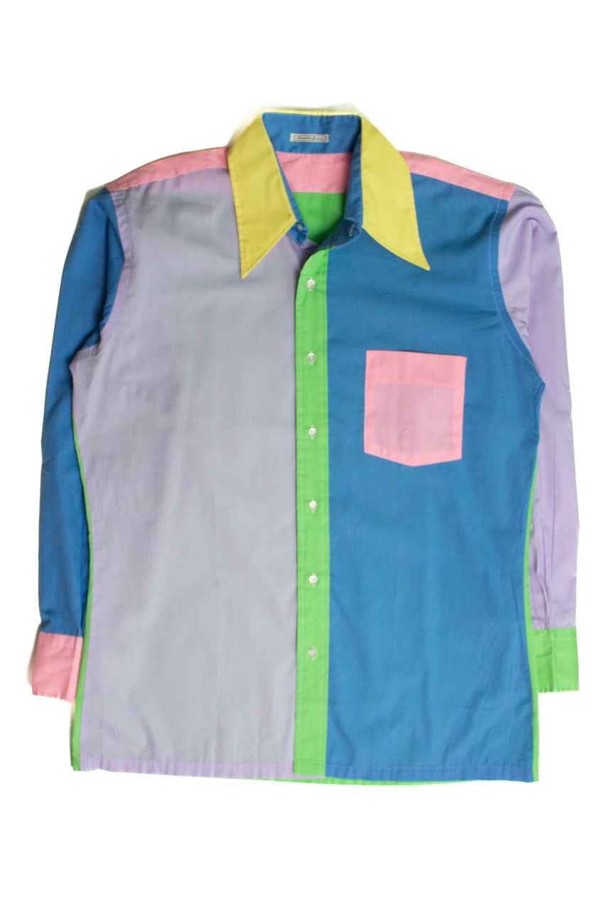 Vintage Pastel Color Block Button Up Shirt (sz. Large)