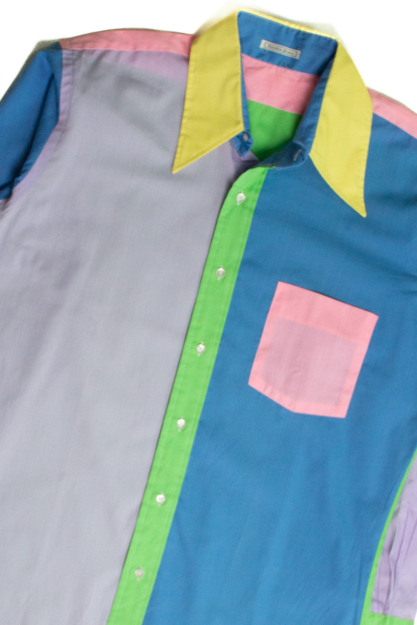 Vintage Pastel Color Block Button Up Shirt (sz. Large)