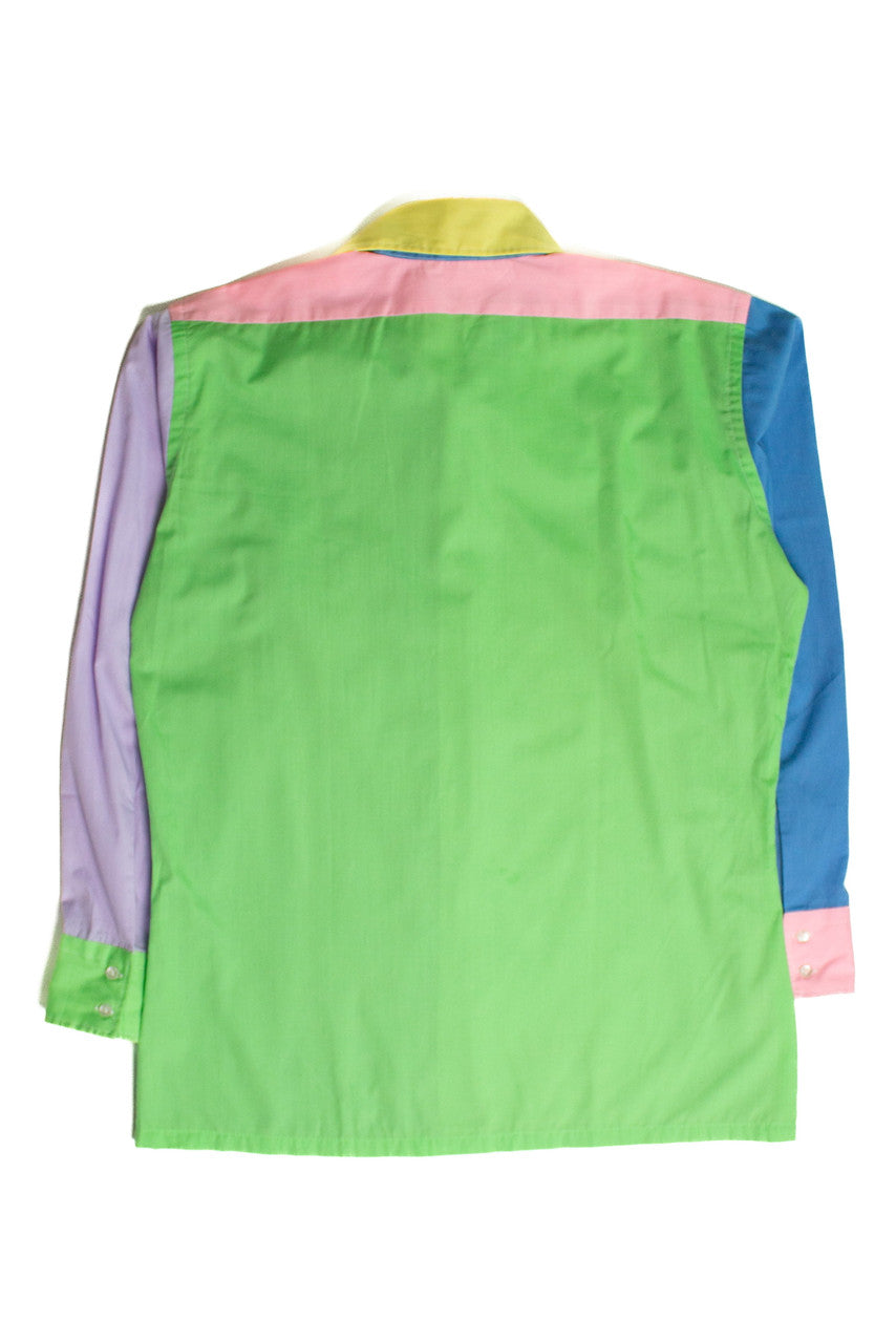 Vintage Pastel Color Block Button Up Shirt (sz. Large)