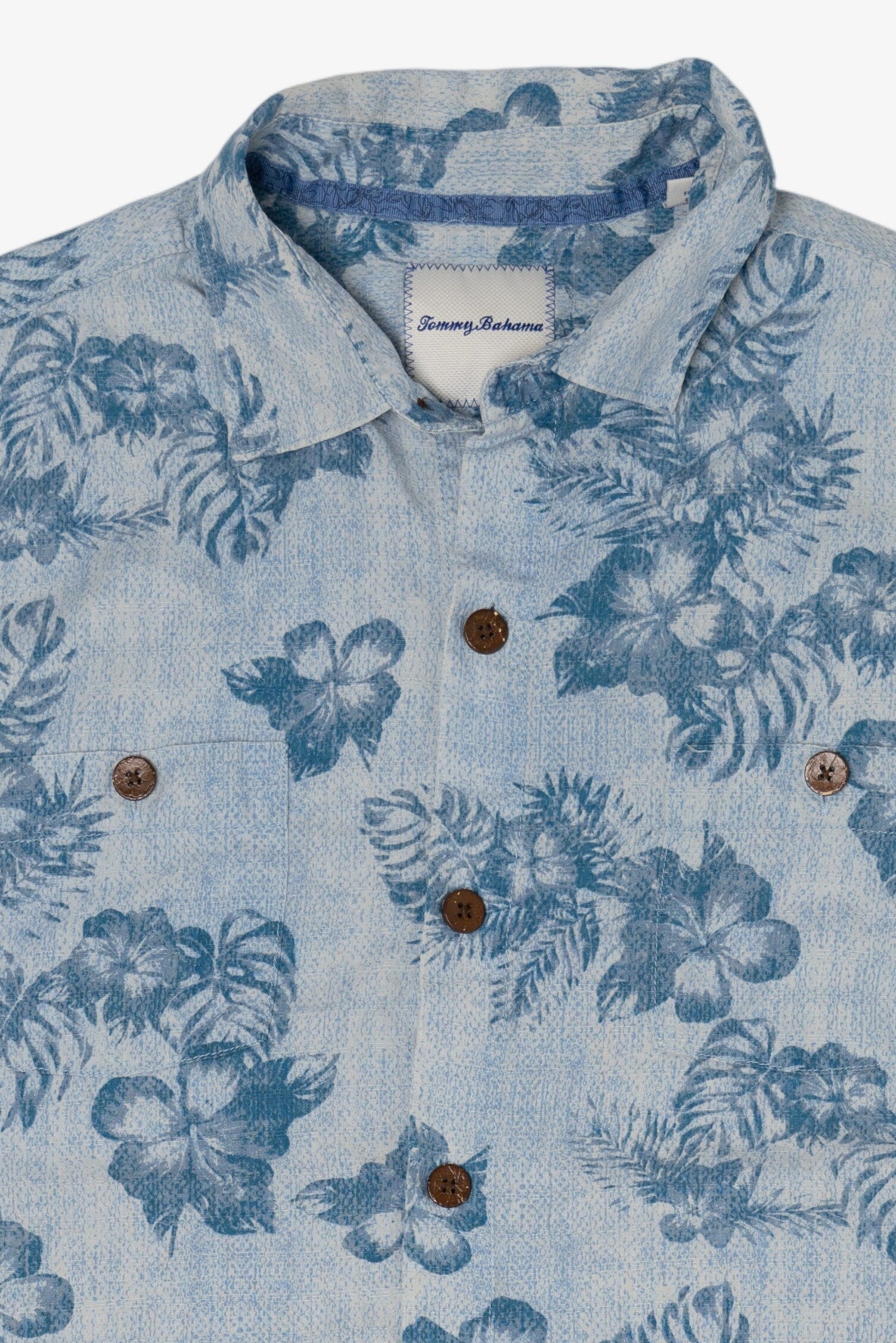 Vintage Blue Tommy Bahama Silk Hawaiian Button Up Shirt (2000s)