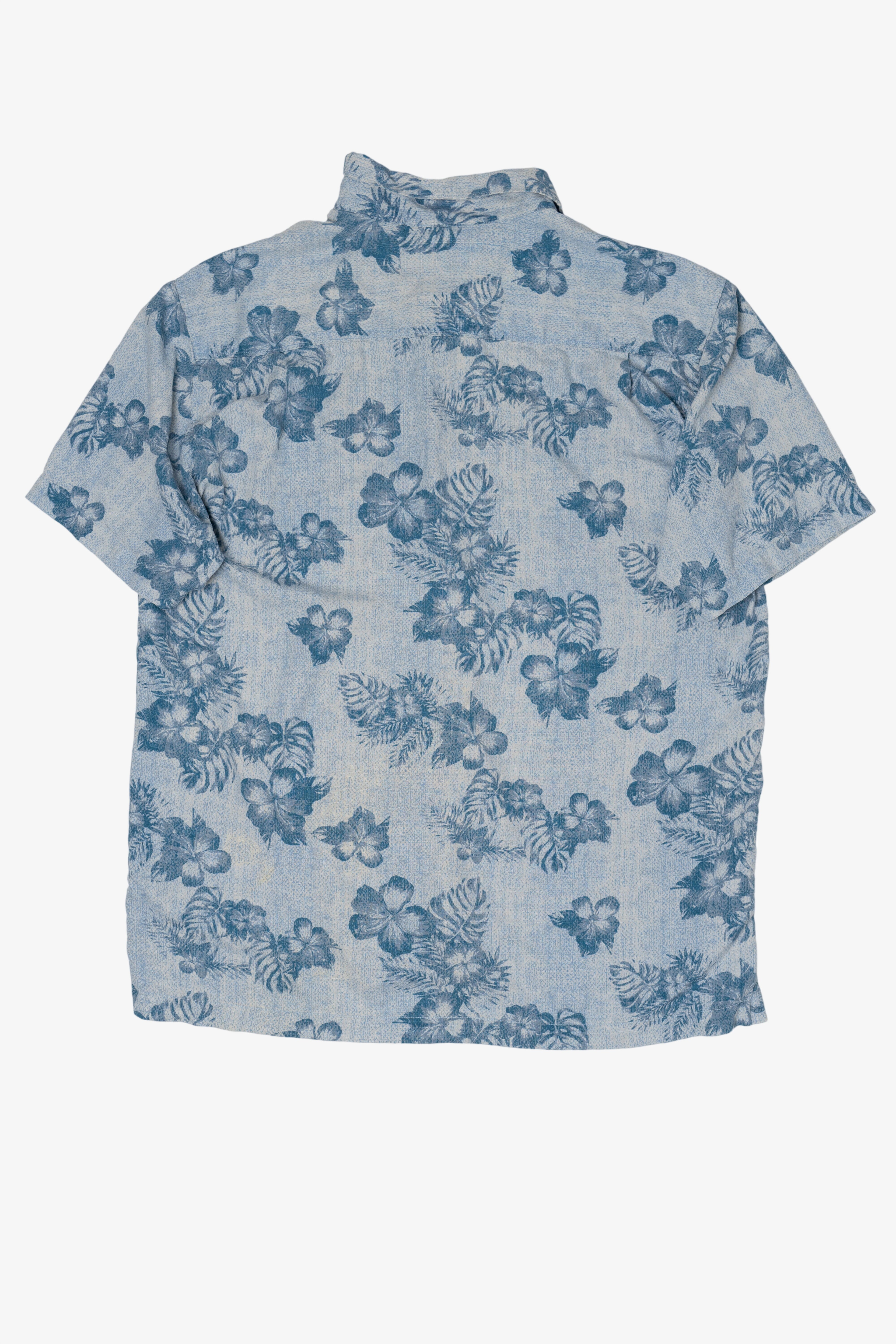 Vintage Blue Tommy Bahama Silk Hawaiian Button Up Shirt (2000s)