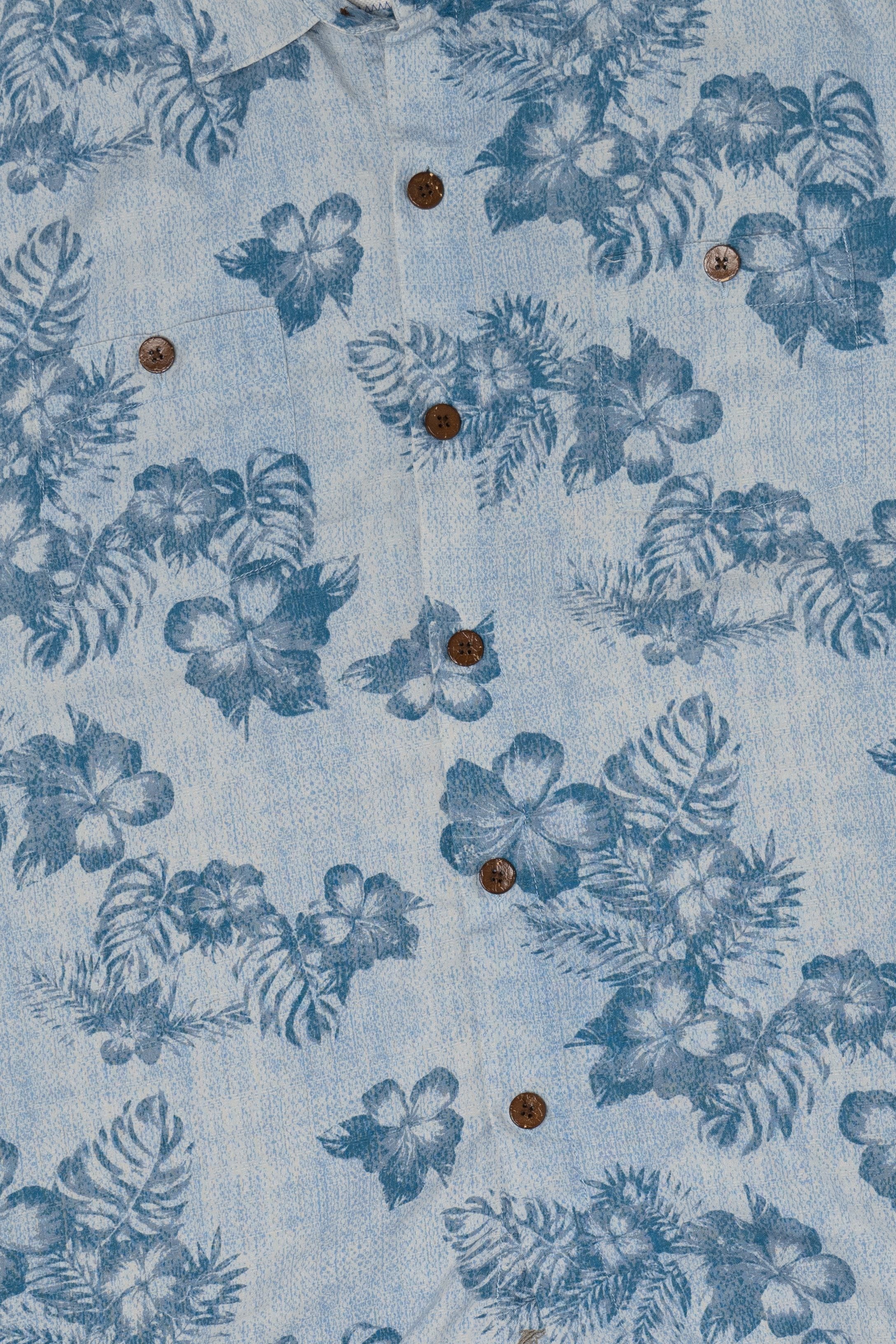 Vintage Blue Tommy Bahama Silk Hawaiian Button Up Shirt (2000s)