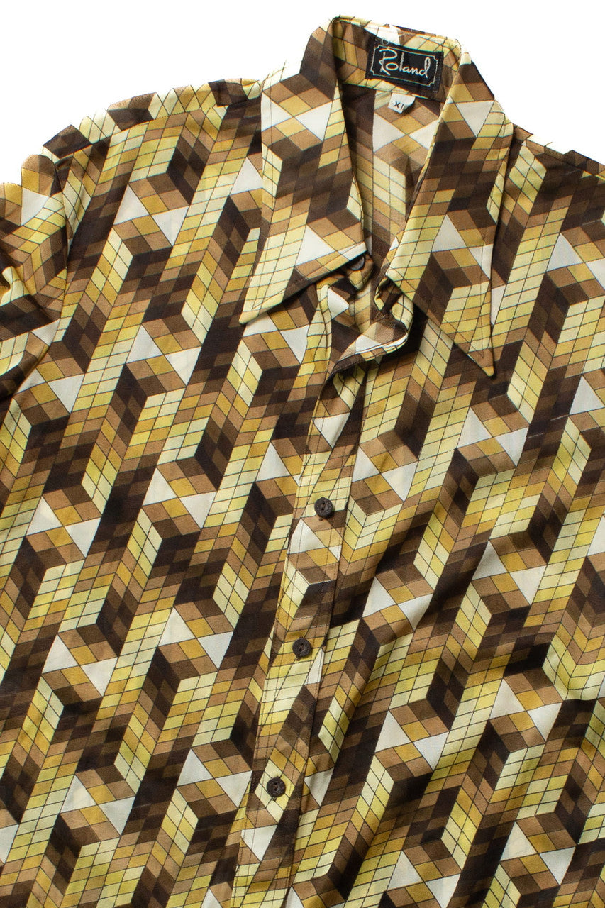 Vintage Brown Geometric Button Up Shirt (1970s)